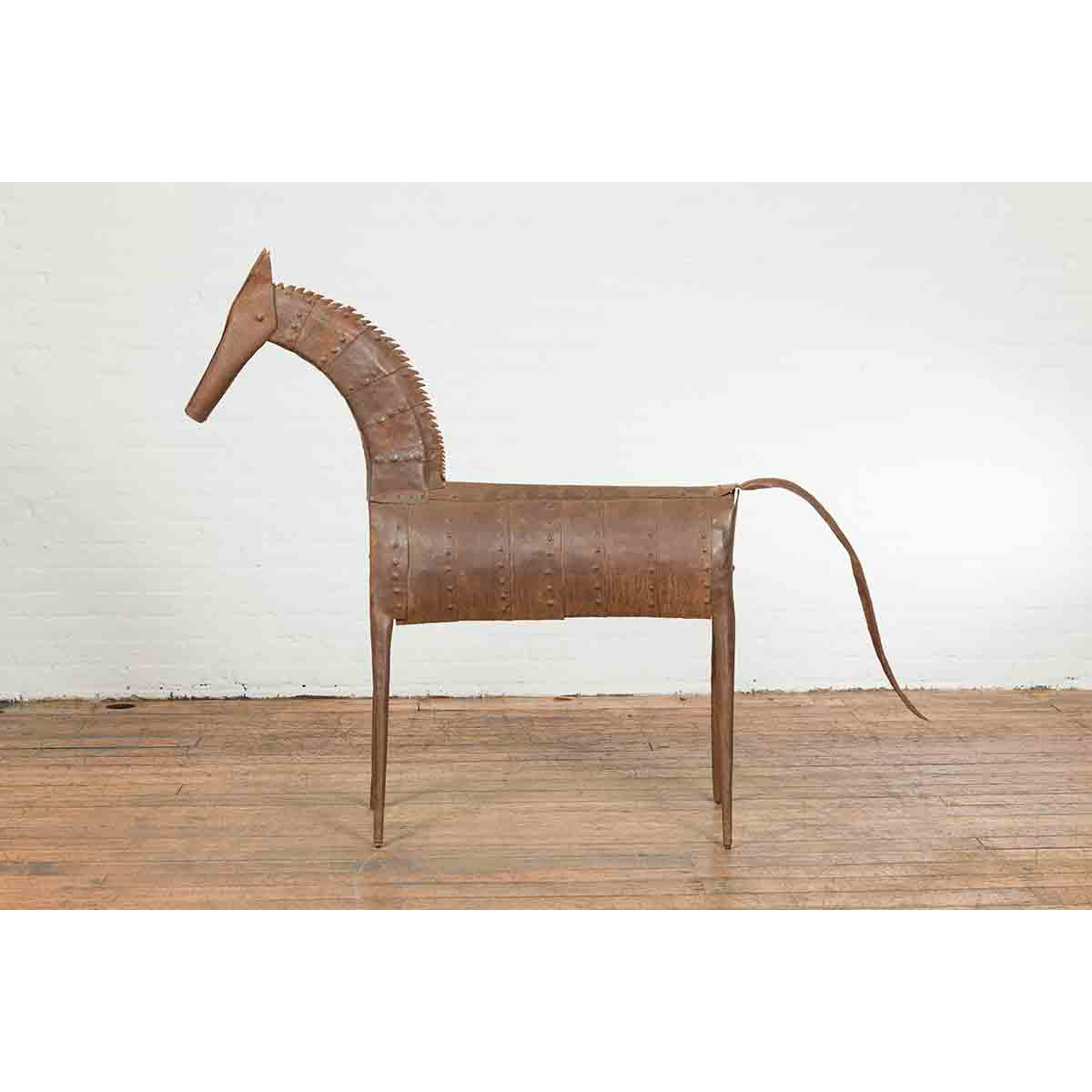 Vintage Indian Archaic Style Cast Iron Horse Sculpture with Rusty Patina-4. Asian & Chinese Furniture, Art, Antiques, Vintage Home Décor for sale at FEA Home