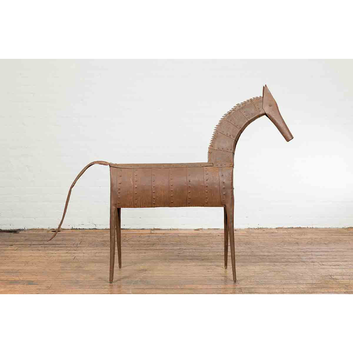 Vintage Indian Archaic Style Cast Iron Horse Sculpture with Rusty Patina-12. Asian & Chinese Furniture, Art, Antiques, Vintage Home Décor for sale at FEA Home