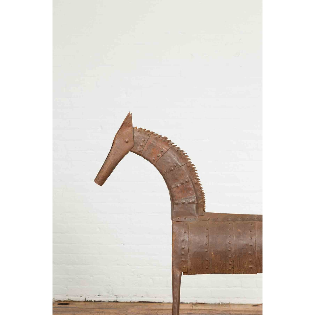Vintage Indian Archaic Style Cast Iron Horse Sculpture with Rusty Patina-5. Asian & Chinese Furniture, Art, Antiques, Vintage Home Décor for sale at FEA Home