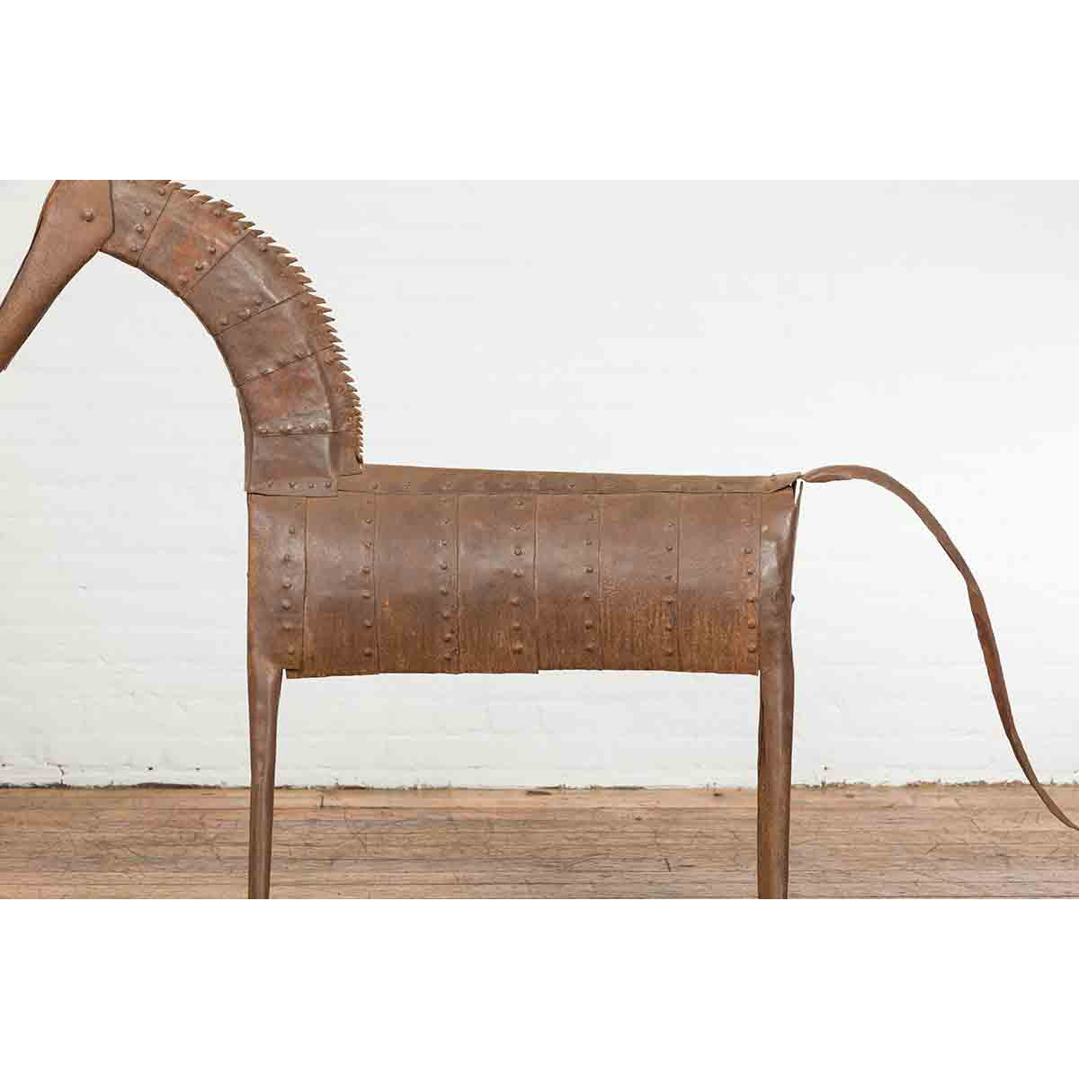Vintage Indian Archaic Style Cast Iron Horse Sculpture with Rusty Patina-8. Asian & Chinese Furniture, Art, Antiques, Vintage Home Décor for sale at FEA Home