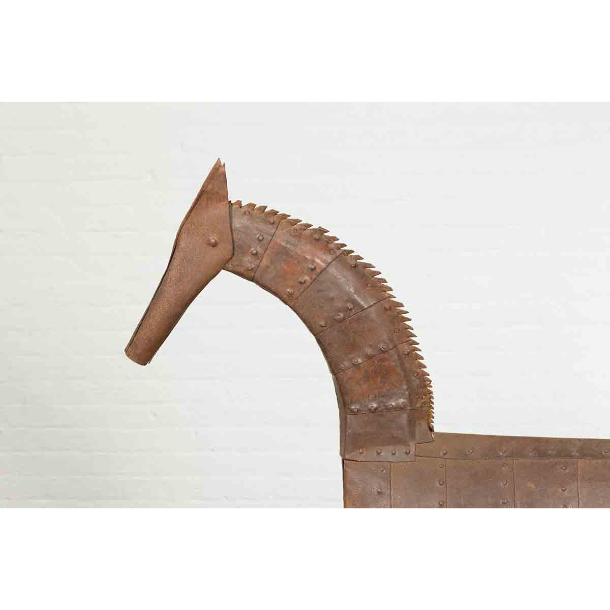 Vintage Indian Archaic Style Cast Iron Horse Sculpture with Rusty Patina-9. Asian & Chinese Furniture, Art, Antiques, Vintage Home Décor for sale at FEA Home