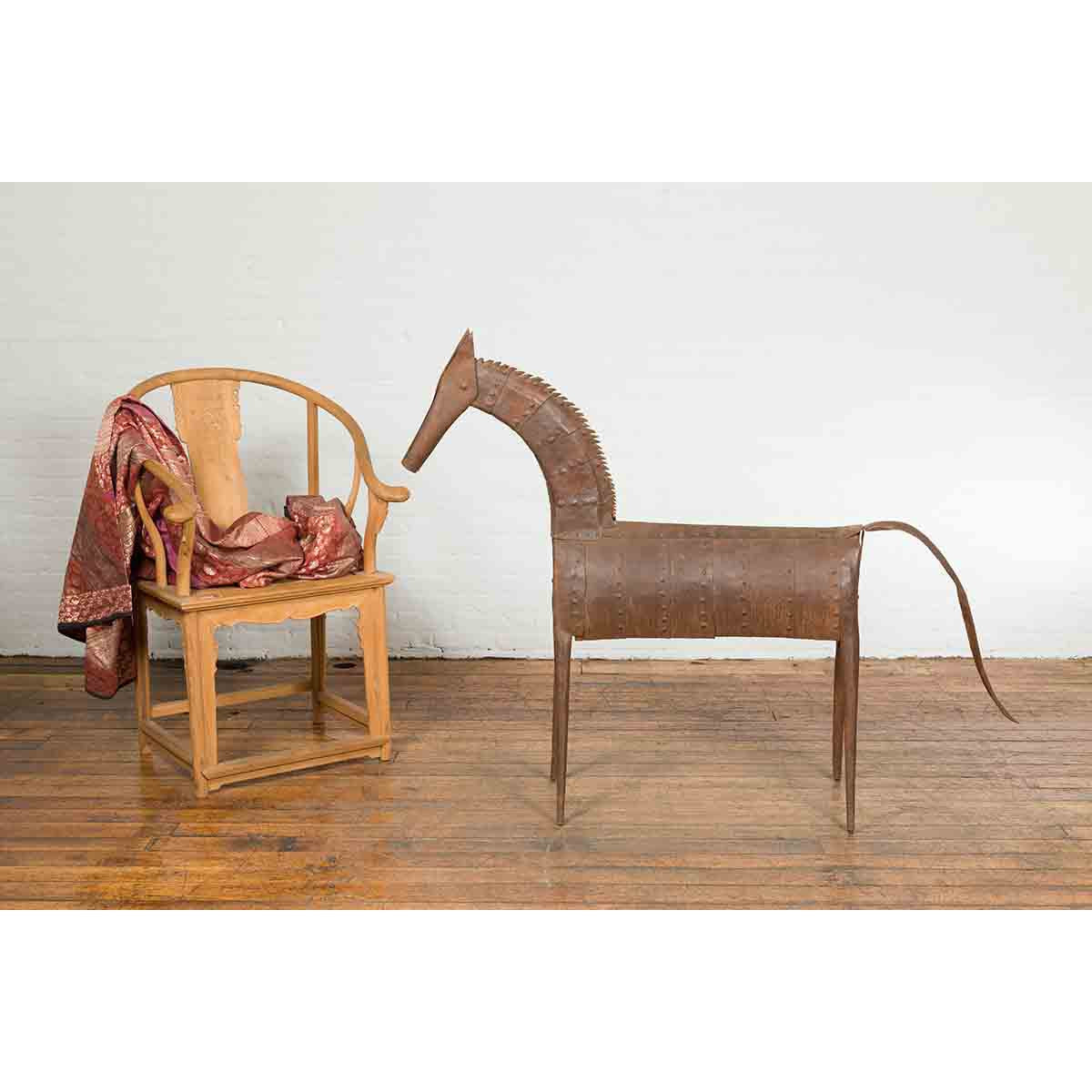 Vintage Indian Archaic Style Cast Iron Horse Sculpture with Rusty Patina-3. Asian & Chinese Furniture, Art, Antiques, Vintage Home Décor for sale at FEA Home