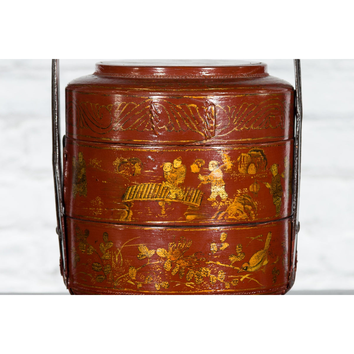 Chinese Early 20th Century Three-Tiered Red Lacquer Lunch Basket with Gilt Décor-14. Asian & Chinese Furniture, Art, Antiques, Vintage Home Décor for sale at FEA Home
