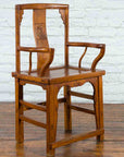 Chinese 19th Century Qing Chair with Open Arms and Hand-Carved Floral Motifs-3. Asian & Chinese Furniture, Art, Antiques, Vintage Home Décor for sale at FEA Home