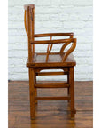 Chinese 19th Century Qing Chair with Open Arms and Hand-Carved Floral Motifs-5. Asian & Chinese Furniture, Art, Antiques, Vintage Home Décor for sale at FEA Home