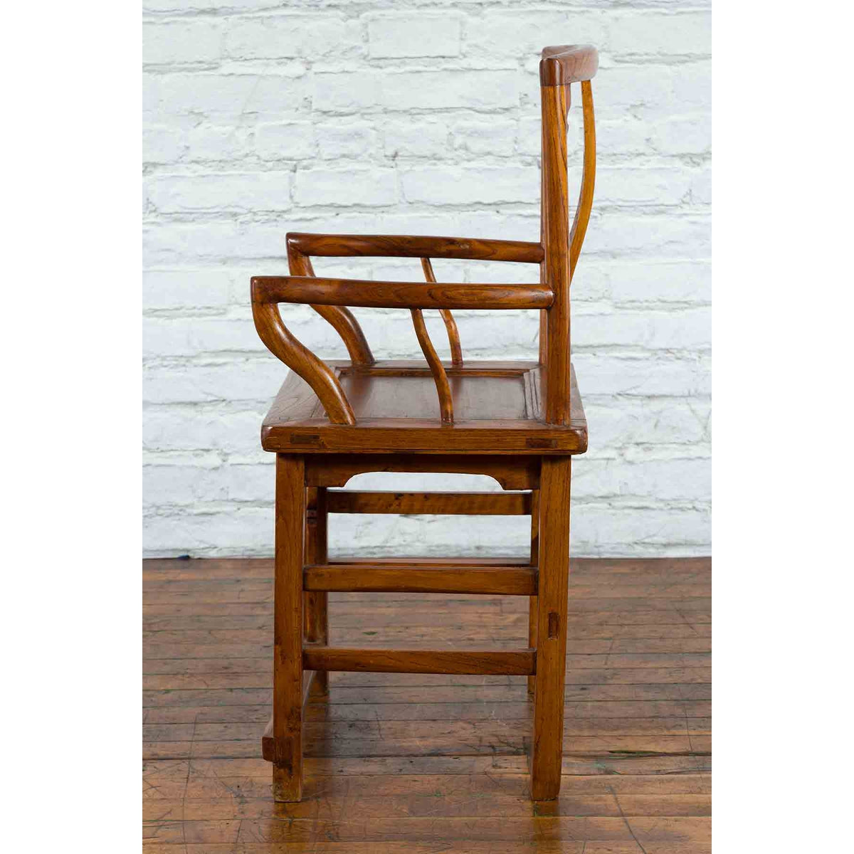 Chinese 19th Century Qing Chair with Open Arms and Hand-Carved Floral Motifs-12. Asian & Chinese Furniture, Art, Antiques, Vintage Home Décor for sale at FEA Home