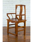 Chinese 19th Century Qing Chair with Open Arms and Hand-Carved Floral Motifs-4. Asian & Chinese Furniture, Art, Antiques, Vintage Home Décor for sale at FEA Home