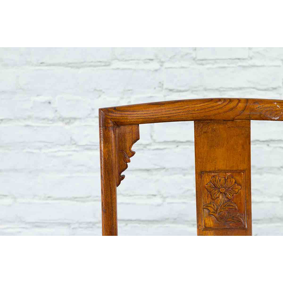 Chinese 19th Century Qing Chair with Open Arms and Hand-Carved Floral Motifs-6. Asian & Chinese Furniture, Art, Antiques, Vintage Home Décor for sale at FEA Home