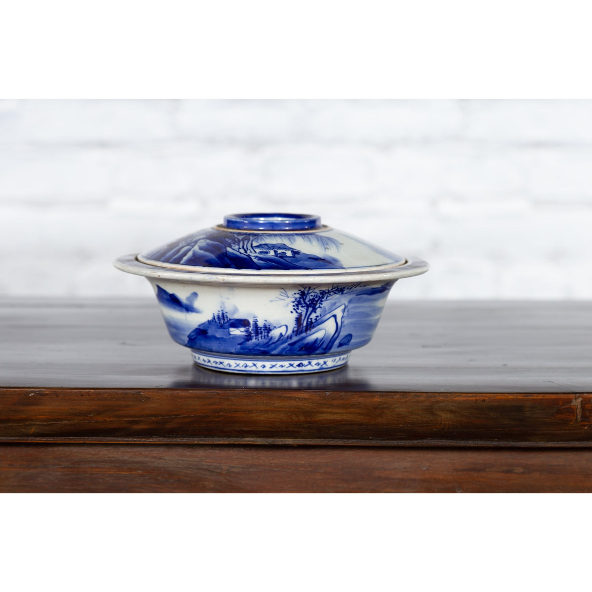 Japanese Seto Porcelain Vegetable Bowl with Hand-Painted Blue and White Décor-16. Asian & Chinese Furniture, Art, Antiques, Vintage Home Décor for sale at FEA Home