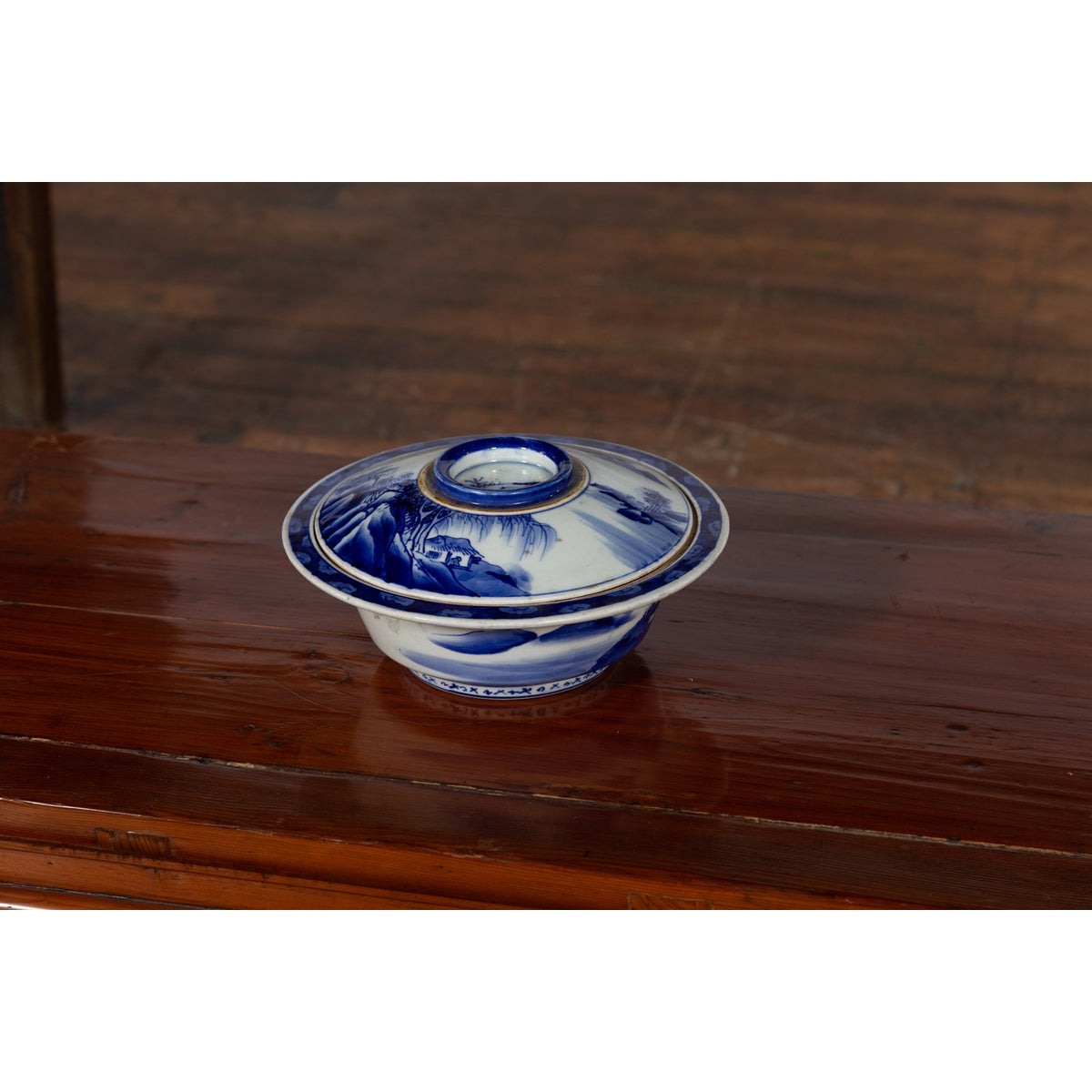 Japanese Seto Porcelain Vegetable Bowl with Hand-Painted Blue and White Décor-5. Asian & Chinese Furniture, Art, Antiques, Vintage Home Décor for sale at FEA Home