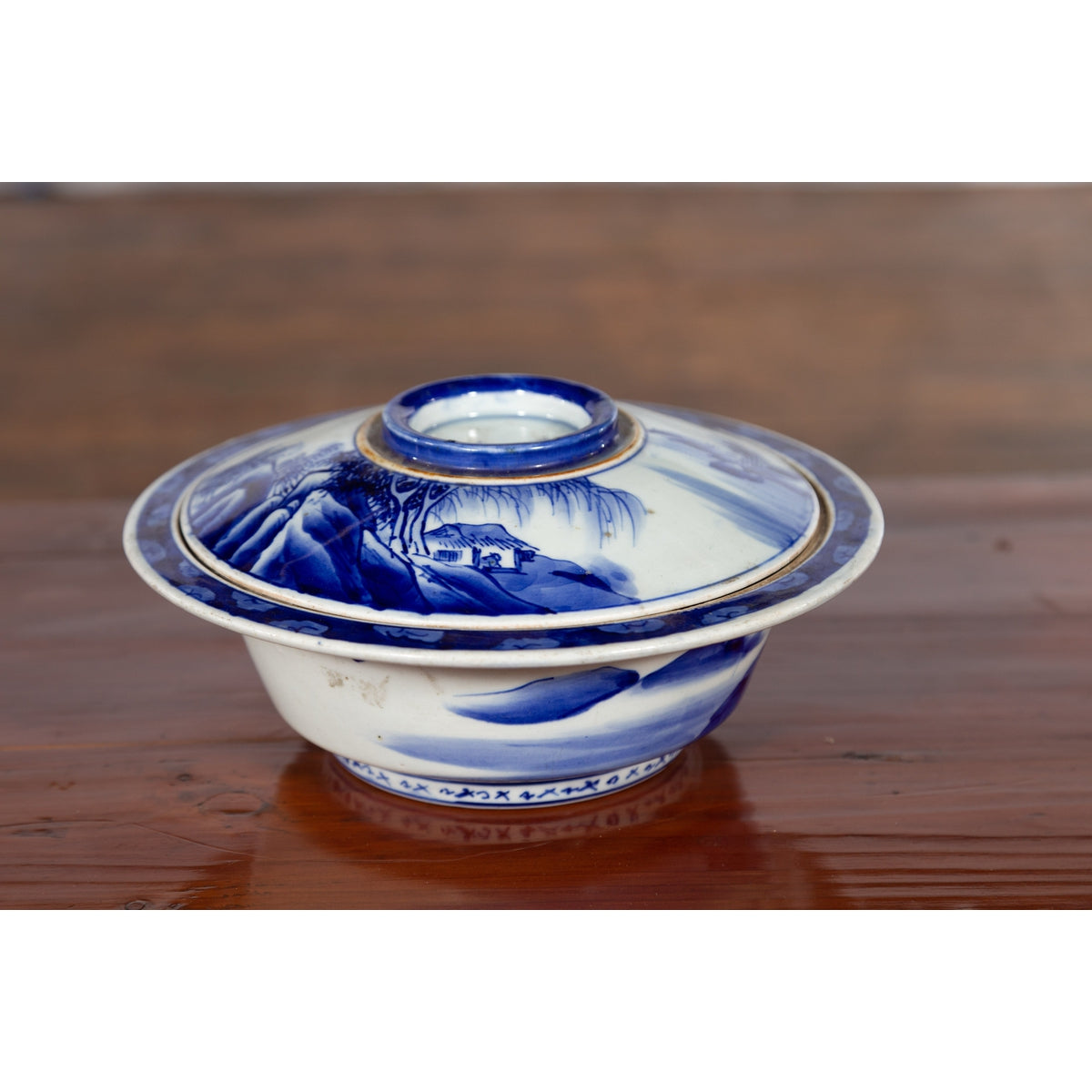 Japanese Seto Porcelain Vegetable Bowl with Hand-Painted Blue and White Décor-7. Asian & Chinese Furniture, Art, Antiques, Vintage Home Décor for sale at FEA Home