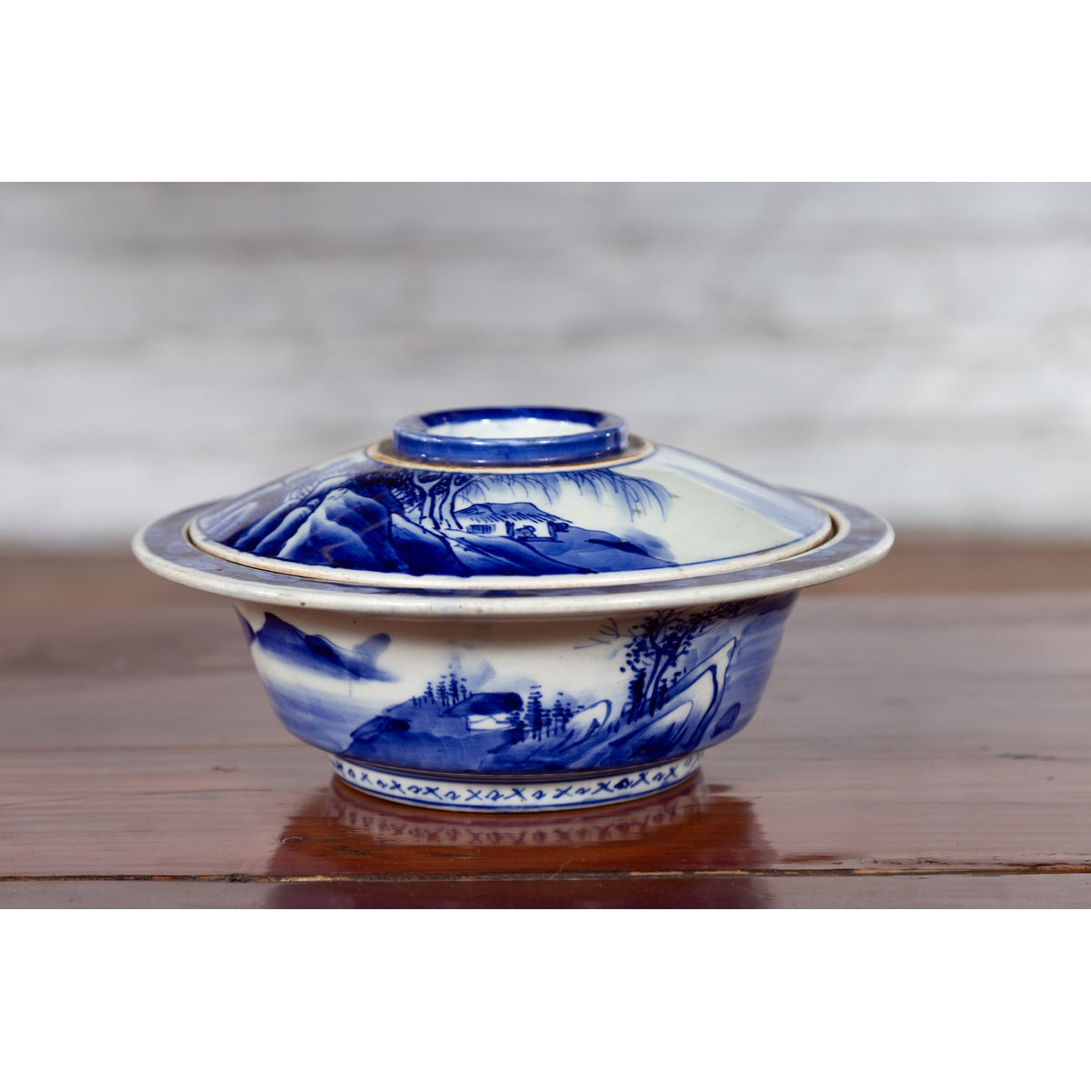 Japanese Seto Porcelain Vegetable Bowl with Hand-Painted Blue and White Décor-8. Asian & Chinese Furniture, Art, Antiques, Vintage Home Décor for sale at FEA Home