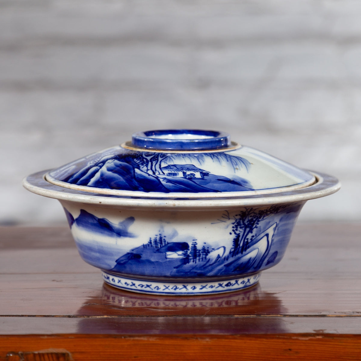 Japanese Seto Porcelain Vegetable Bowl with Hand-Painted Blue and White Décor-9. Asian & Chinese Furniture, Art, Antiques, Vintage Home Décor for sale at FEA Home