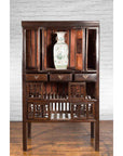 Chinese Qing 19th Century Brown Cabinet with Fretwork Doors and Three Drawers-4. Asian & Chinese Furniture, Art, Antiques, Vintage Home Décor for sale at FEA Home