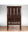 Chinese Qing 19th Century Brown Cabinet with Fretwork Doors and Three Drawers-3. Asian & Chinese Furniture, Art, Antiques, Vintage Home Décor for sale at FEA Home