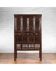 Chinese Qing 19th Century Brown Cabinet with Fretwork Doors and Three Drawers-15. Asian & Chinese Furniture, Art, Antiques, Vintage Home Décor for sale at FEA Home