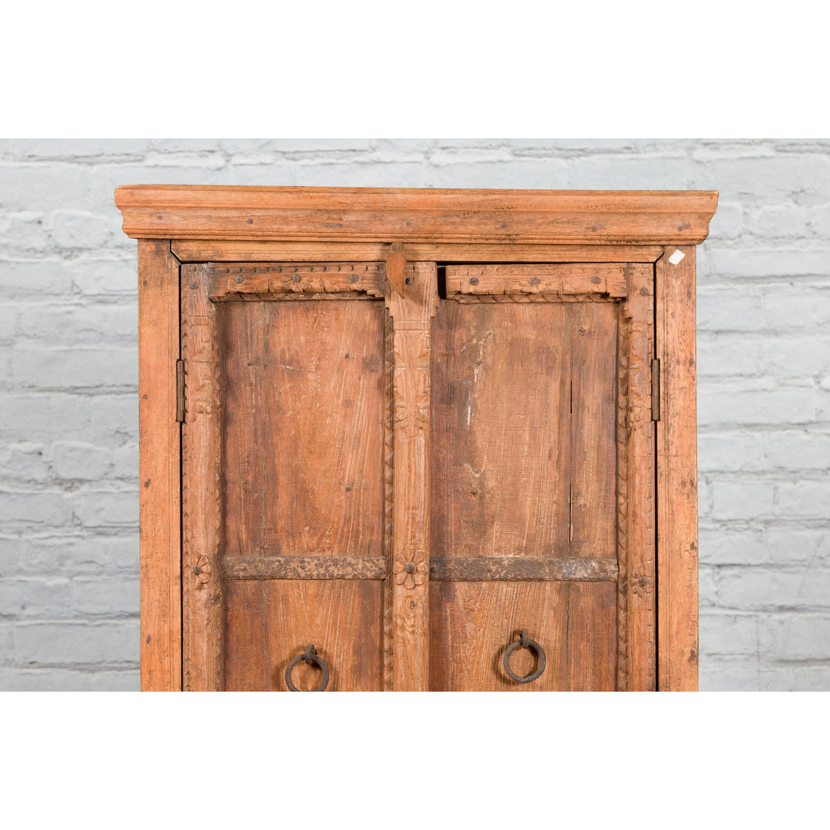 Mid 19th Century Indian Cabinet with Hand-Carved Floral Motifs and Iron Hardware-4. Asian & Chinese Furniture, Art, Antiques, Vintage Home Décor for sale at FEA Home