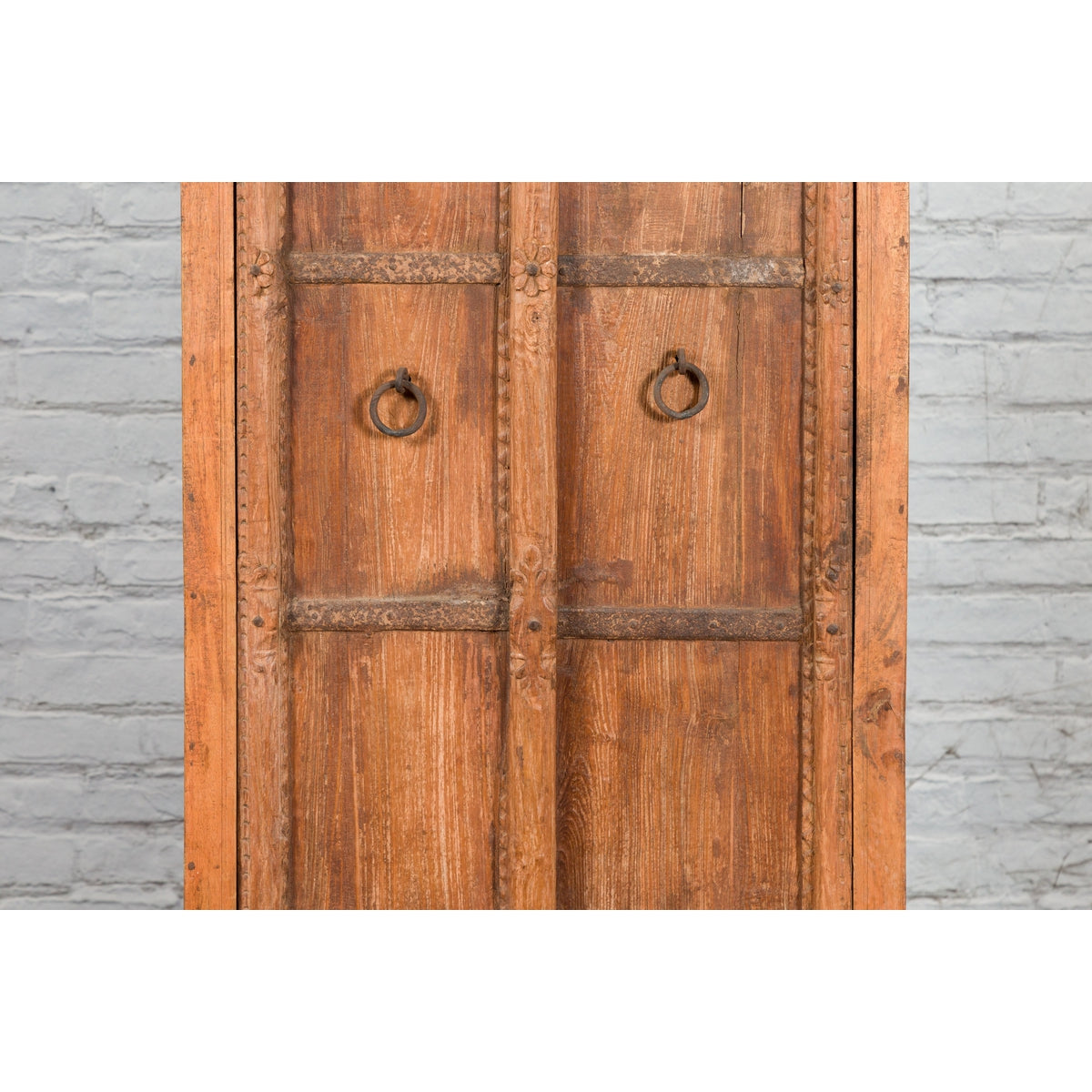 Mid 19th Century Indian Cabinet with Hand-Carved Floral Motifs and Iron Hardware-5. Asian & Chinese Furniture, Art, Antiques, Vintage Home Décor for sale at FEA Home