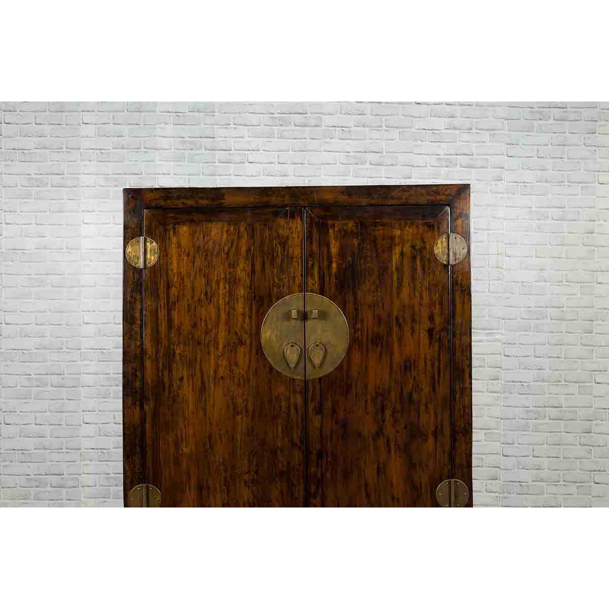 Chinese Qing Dynasty 19th Century Dark Brown Elm Cabinet with Doors and Drawers-5. Asian & Chinese Furniture, Art, Antiques, Vintage Home Décor for sale at FEA Home