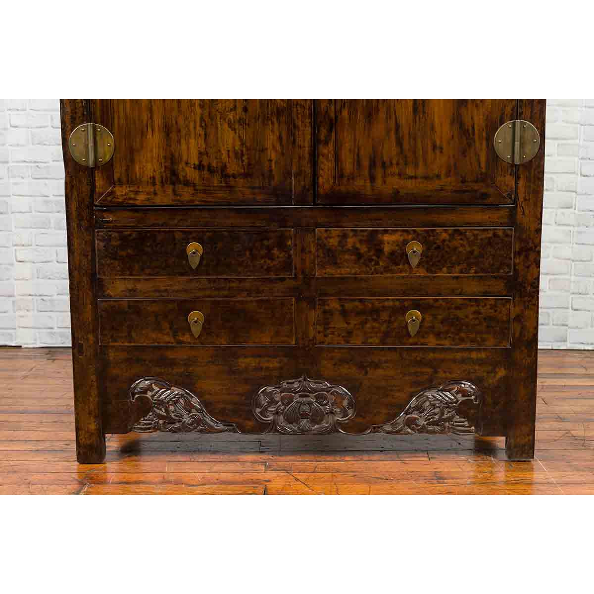 Chinese Qing Dynasty 19th Century Dark Brown Elm Cabinet with Doors and Drawers-7. Asian & Chinese Furniture, Art, Antiques, Vintage Home Décor for sale at FEA Home