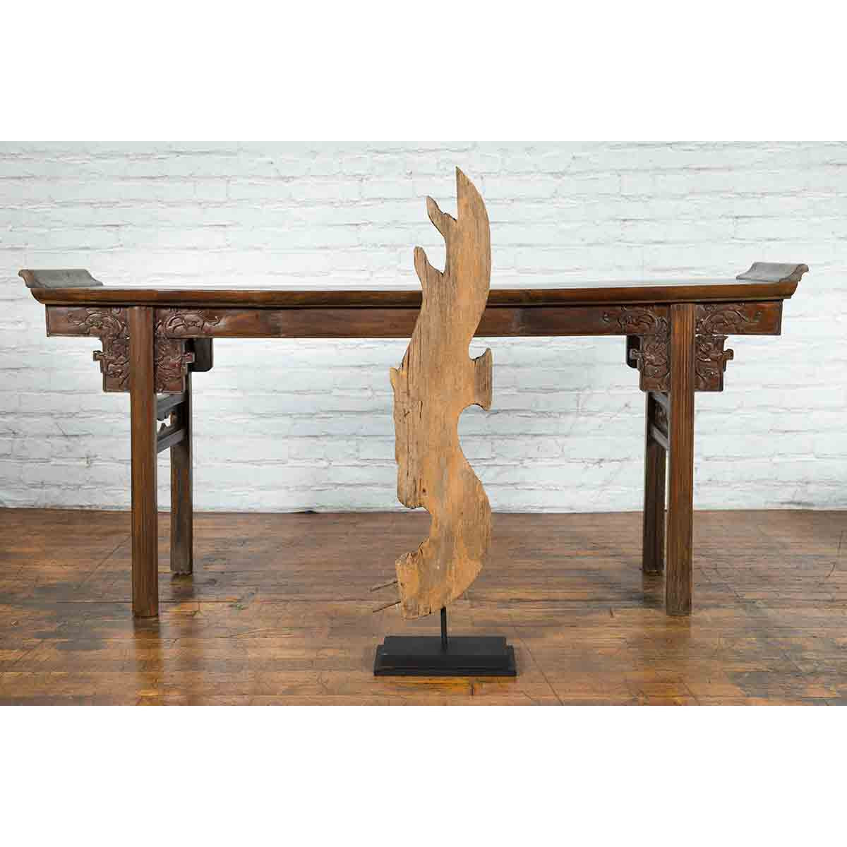 Thai Hand-Carved Wooden Temple Dragon Sculpture Mounted on Custom Black Base-3. Asian & Chinese Furniture, Art, Antiques, Vintage Home Décor for sale at FEA Home