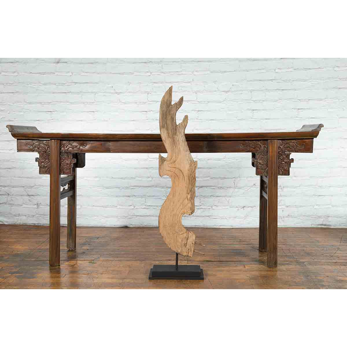 Thai Hand-Carved Wooden Temple Dragon Sculpture Mounted on Custom Black Base-12. Asian & Chinese Furniture, Art, Antiques, Vintage Home Décor for sale at FEA Home