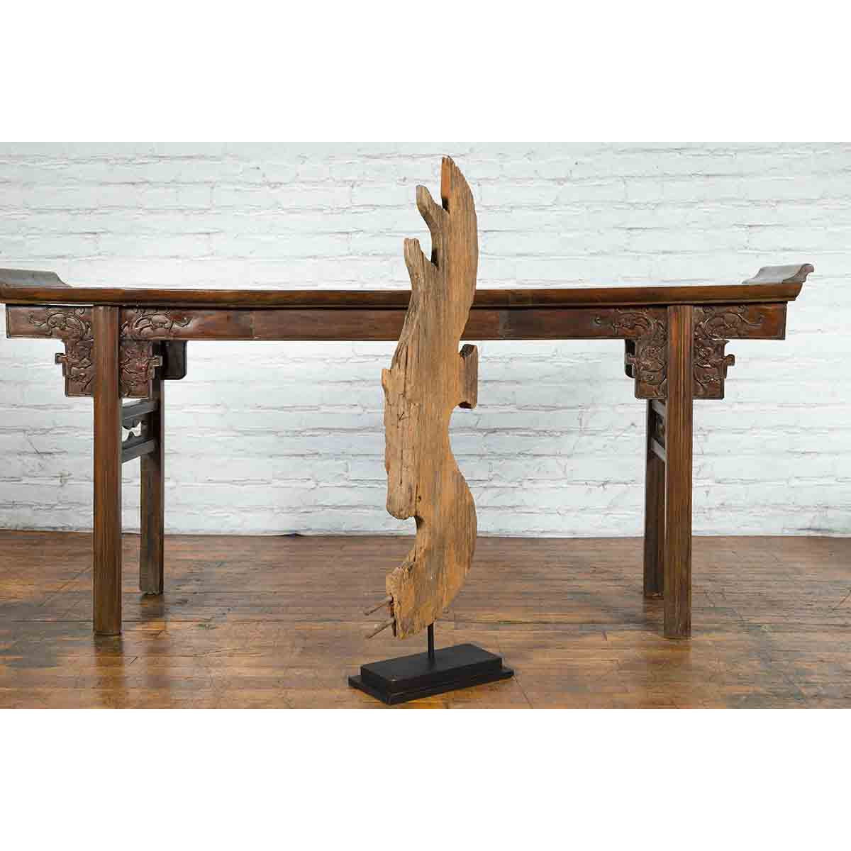 Thai Hand-Carved Wooden Temple Dragon Sculpture Mounted on Custom Black Base-10. Asian & Chinese Furniture, Art, Antiques, Vintage Home Décor for sale at FEA Home