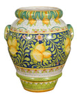 Large Hand-Painted Yellow and Green Jar with Lemons and Scrolling Foliage-1. Asian & Chinese Furniture, Art, Antiques, Vintage Home Décor for sale at FEA Home