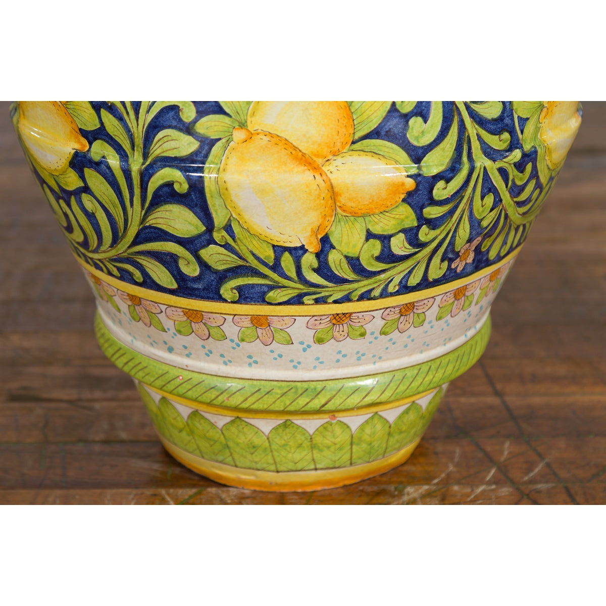 Large Hand-Painted Yellow and Green Jar with Lemons and Scrolling Foliage-10. Asian & Chinese Furniture, Art, Antiques, Vintage Home Décor for sale at FEA Home