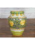 Large Hand-Painted Yellow and Green Jar with Lemons and Scrolling Foliage-13. Asian & Chinese Furniture, Art, Antiques, Vintage Home Décor for sale at FEA Home