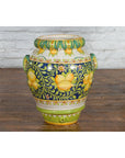 Large Hand-Painted Yellow and Green Jar with Lemons and Scrolling Foliage-14. Asian & Chinese Furniture, Art, Antiques, Vintage Home Décor for sale at FEA Home