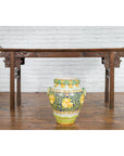 Large Hand-Painted Yellow and Green Jar with Lemons and Scrolling Foliage-2. Asian & Chinese Furniture, Art, Antiques, Vintage Home Décor for sale at FEA Home