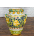 Large Hand-Painted Yellow and Green Jar with Lemons and Scrolling Foliage-4. Asian & Chinese Furniture, Art, Antiques, Vintage Home Décor for sale at FEA Home