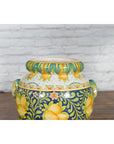 Large Hand-Painted Yellow and Green Jar with Lemons and Scrolling Foliage-5. Asian & Chinese Furniture, Art, Antiques, Vintage Home Décor for sale at FEA Home