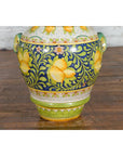 Large Hand-Painted Yellow and Green Jar with Lemons and Scrolling Foliage-7. Asian & Chinese Furniture, Art, Antiques, Vintage Home Décor for sale at FEA Home