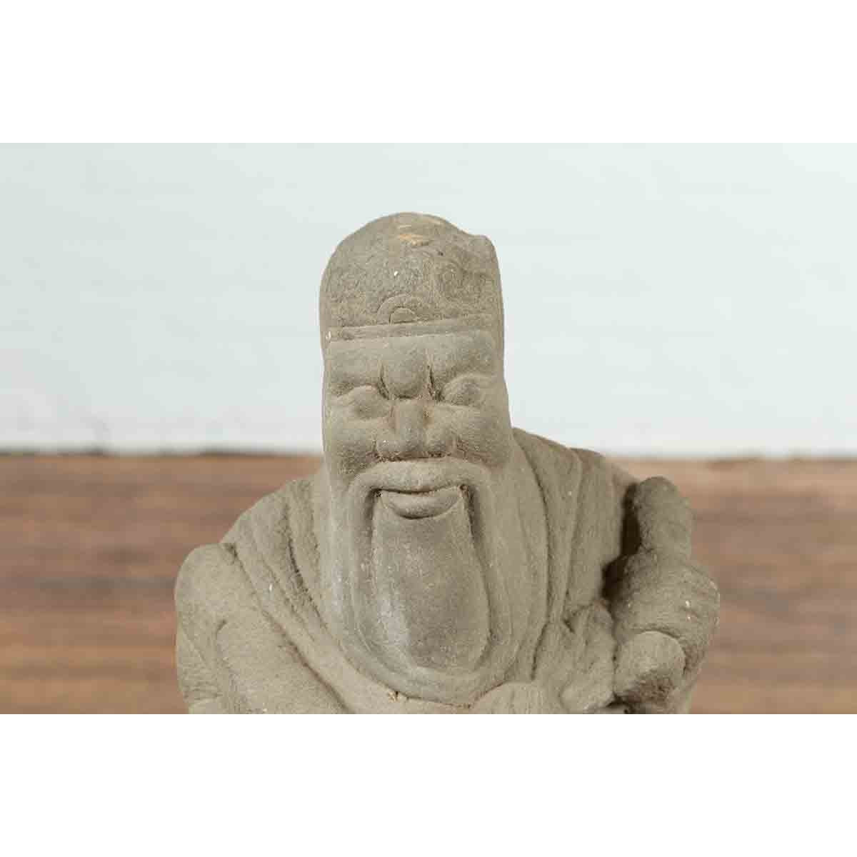 Vintage Chinese Carved Stone Sculpture Of A Monk-5. Asian & Chinese Furniture, Art, Antiques, Vintage Home Décor for sale at FEA Home