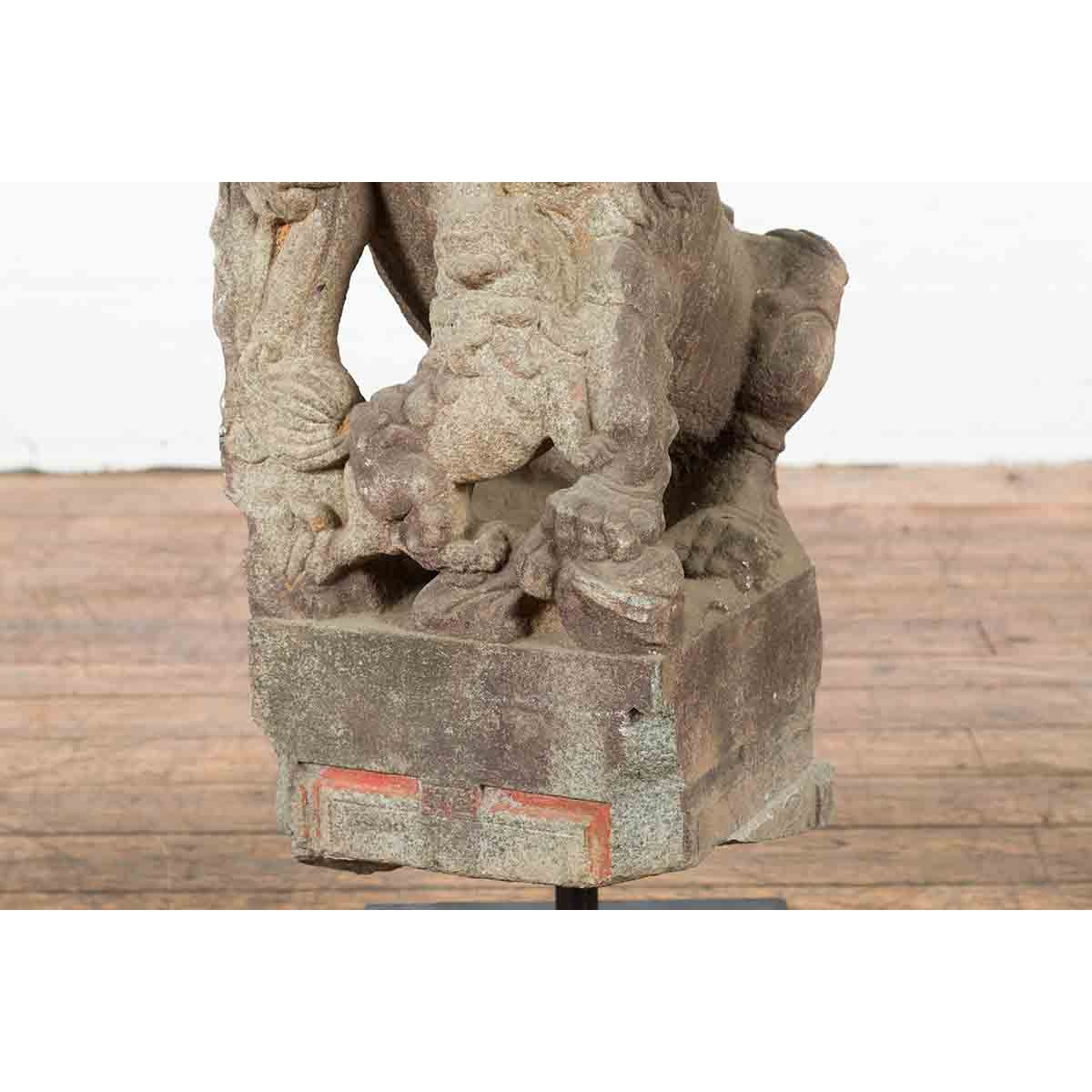 Chinese Qing Dynasty 19th Century Hand-Carved Foo Dog Sculpture Mounted on Base-7. Asian & Chinese Furniture, Art, Antiques, Vintage Home Décor for sale at FEA Home