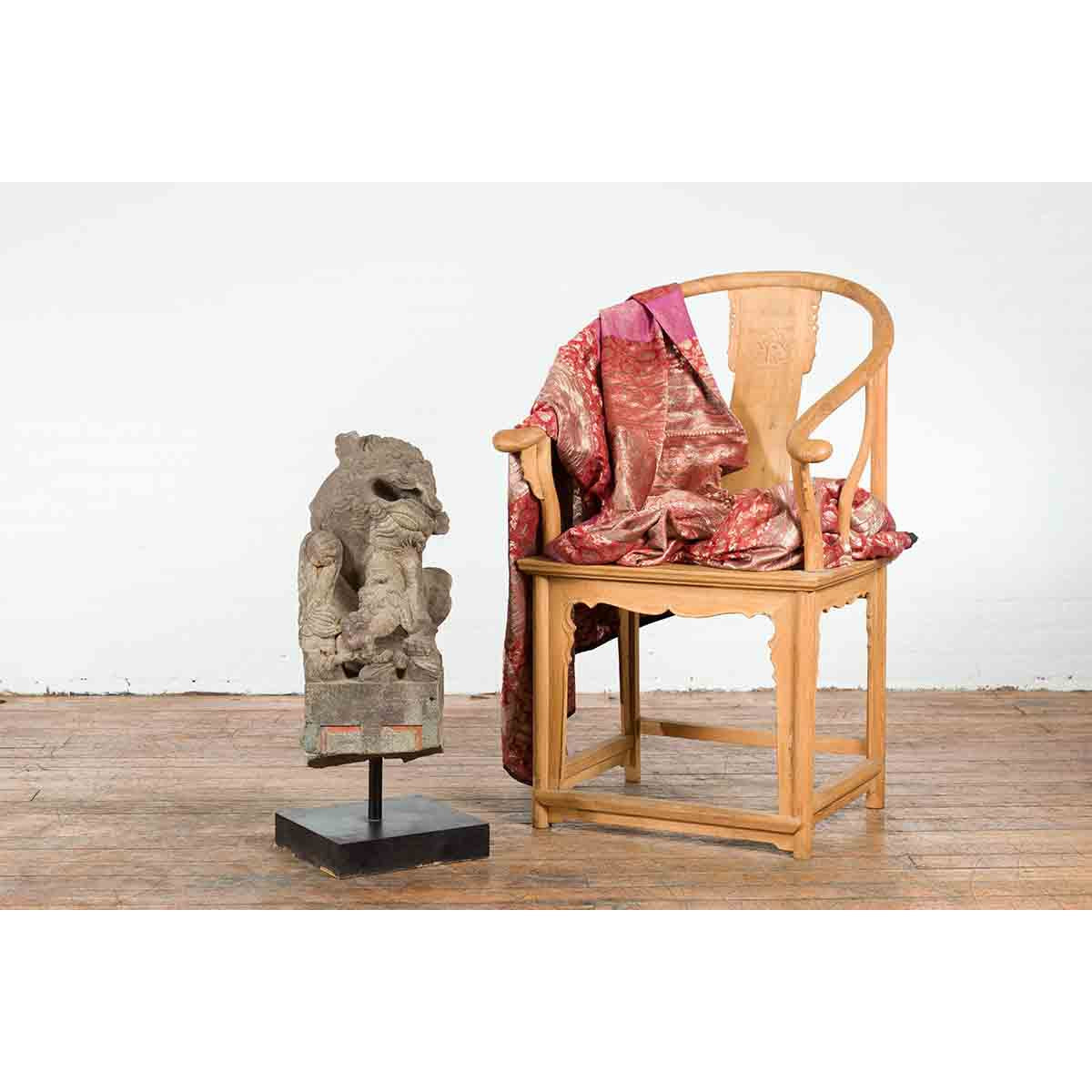 Chinese Qing Dynasty 19th Century Hand-Carved Foo Dog Sculpture Mounted on Base-3. Asian & Chinese Furniture, Art, Antiques, Vintage Home Décor for sale at FEA Home