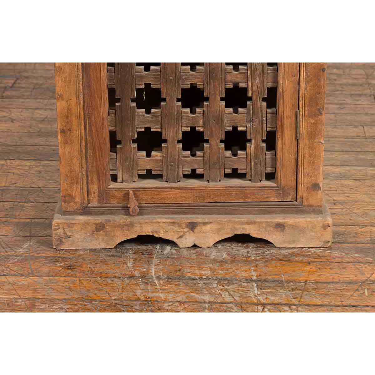 19th Century Indian Wooden Cabinet with Single Fretwork Door and Brass Handle-6. Asian & Chinese Furniture, Art, Antiques, Vintage Home Décor for sale at FEA Home