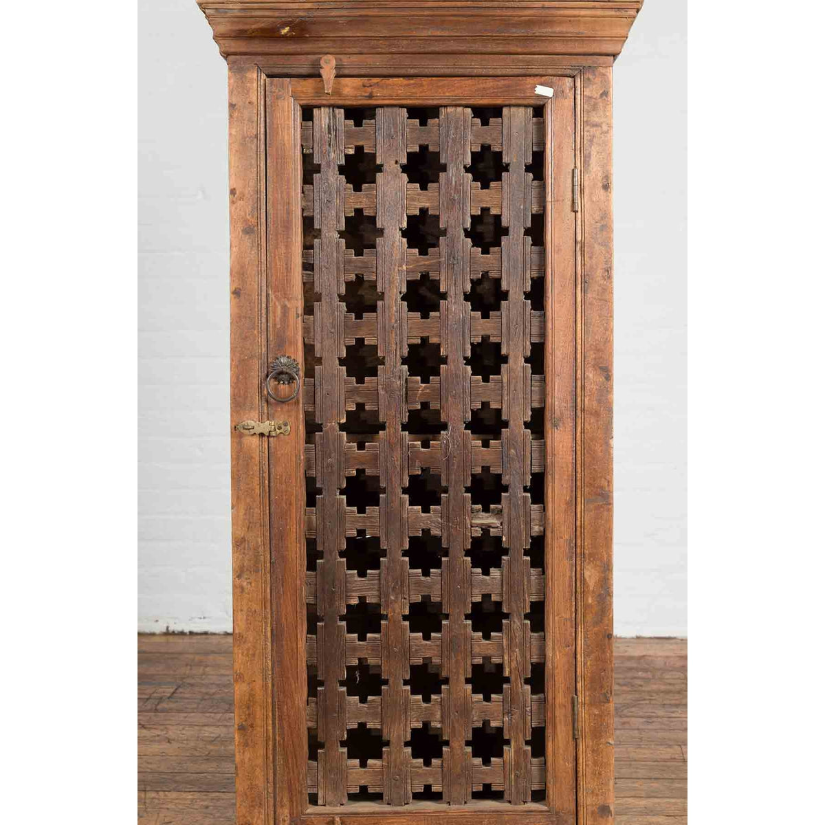 19th Century Indian Wooden Cabinet with Single Fretwork Door and Brass Handle-7. Asian & Chinese Furniture, Art, Antiques, Vintage Home Décor for sale at FEA Home