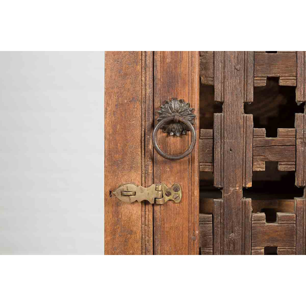 19th Century Indian Wooden Cabinet with Single Fretwork Door and Brass Handle-9. Asian & Chinese Furniture, Art, Antiques, Vintage Home Décor for sale at FEA Home