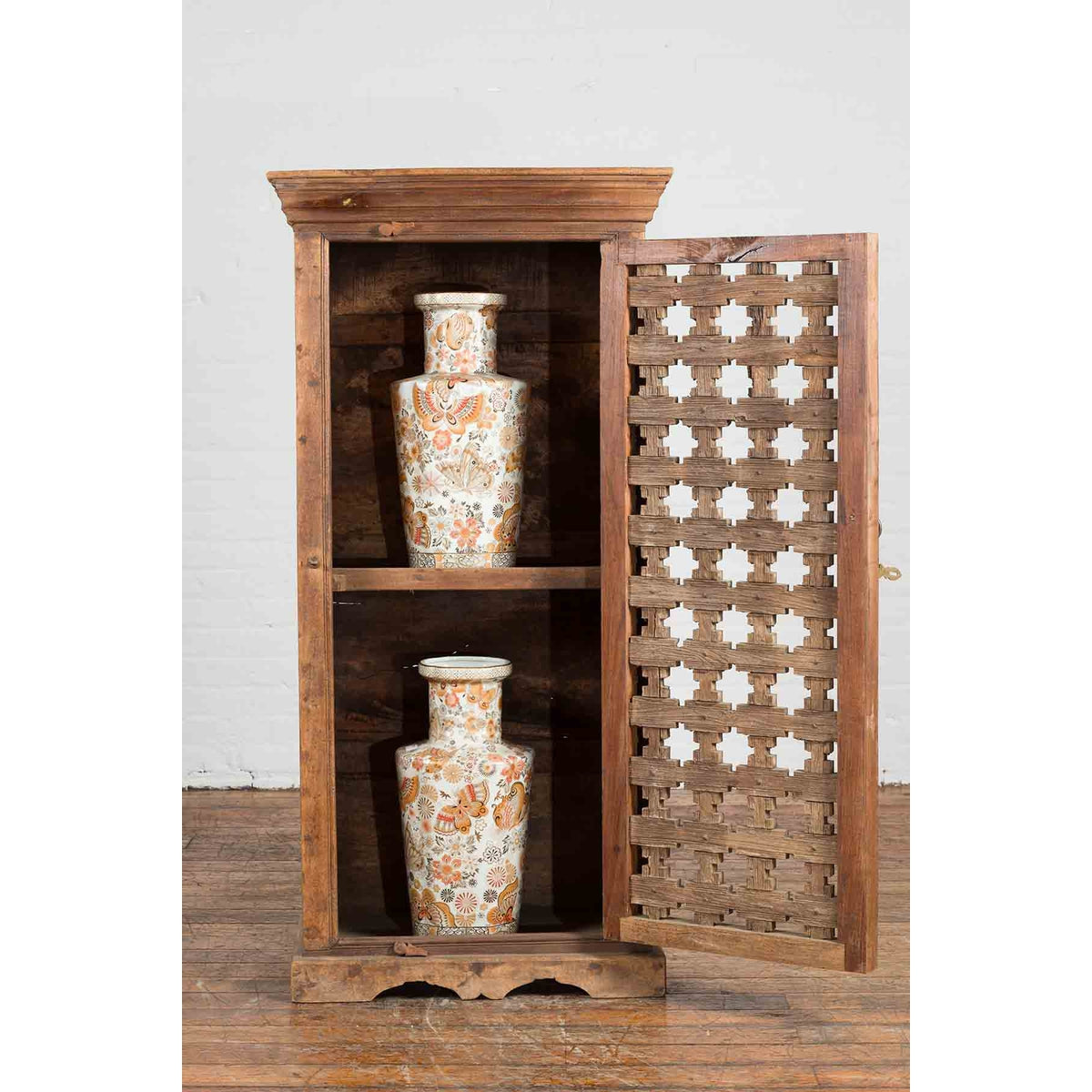19th Century Indian Wooden Cabinet with Single Fretwork Door and Brass Handle-4. Asian & Chinese Furniture, Art, Antiques, Vintage Home Décor for sale at FEA Home