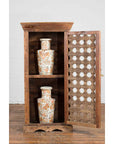 19th Century Indian Wooden Cabinet with Single Fretwork Door and Brass Handle-4. Asian & Chinese Furniture, Art, Antiques, Vintage Home Décor for sale at FEA Home