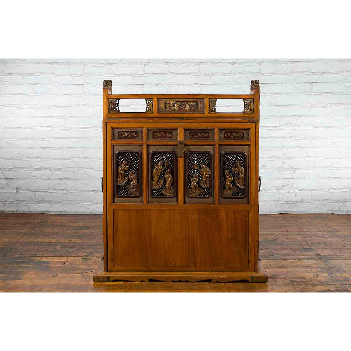 Chinese 19th Century Dowry Chest with Fretwork and Carved Gilt Characters-3. Asian & Chinese Furniture, Art, Antiques, Vintage Home Décor for sale at FEA Home