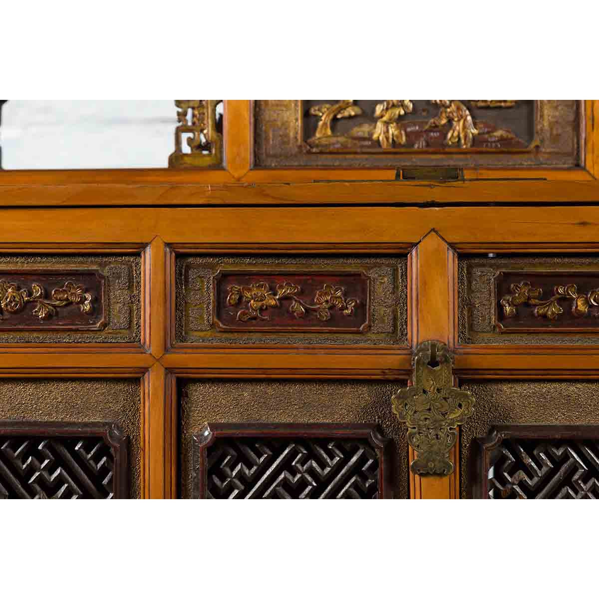 Chinese 19th Century Dowry Chest with Fretwork and Carved Gilt Characters-14. Asian & Chinese Furniture, Art, Antiques, Vintage Home Décor for sale at FEA Home