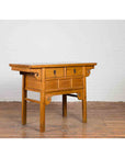 Chinese 19th Century Qing Dynasty Elm Table with Carved Spandrels and Drawers-7. Asian & Chinese Furniture, Art, Antiques, Vintage Home Décor for sale at FEA Home