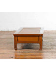 Chinese Vintage Low Elmwood Table with Rattan Inset Top and Two Drawers-13. Asian & Chinese Furniture, Art, Antiques, Vintage Home Décor for sale at FEA Home