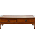 Chinese Vintage Low Elmwood Table with Rattan Inset Top and Two Drawers-1. Asian & Chinese Furniture, Art, Antiques, Vintage Home Décor for sale at FEA Home
