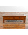 Chinese Vintage Low Elmwood Table with Rattan Inset Top and Two Drawers-6. Asian & Chinese Furniture, Art, Antiques, Vintage Home Décor for sale at FEA Home
