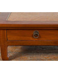 Chinese Vintage Low Elmwood Table with Rattan Inset Top and Two Drawers-9. Asian & Chinese Furniture, Art, Antiques, Vintage Home Décor for sale at FEA Home